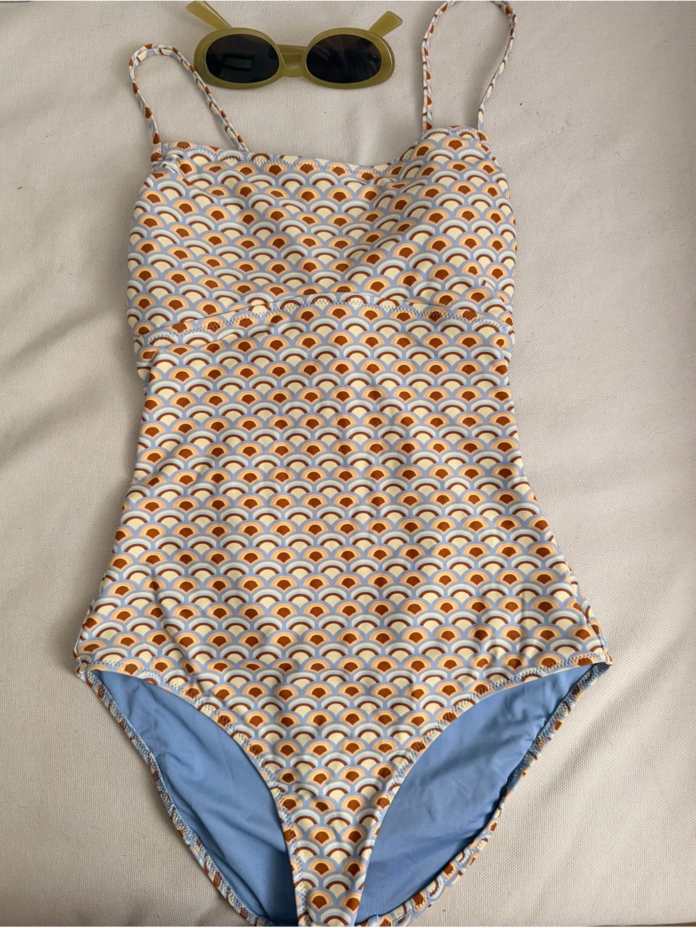 Aerie One-Piece Swim - Light Blue, Mustard, White Retro Arc Print